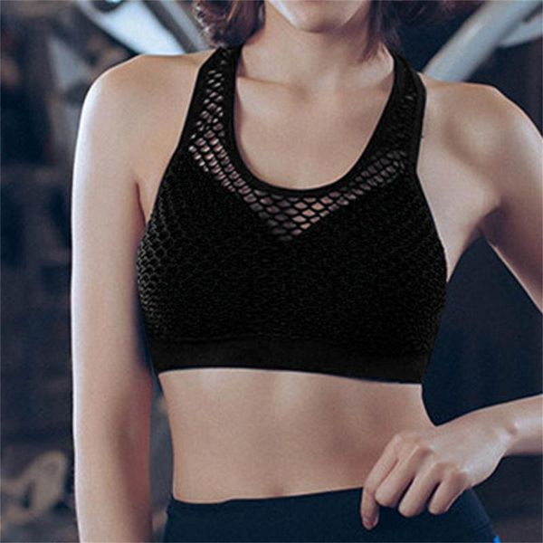 

yoga outfit 40# breathable mesh solid color sports underwear shockproof running push up bra female fitness vest sportswear