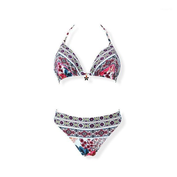 

vintage printing bikini european and american triangle swimsuit women's swimwear, White;black