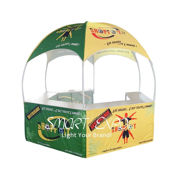 

hexagonal kiosk booth tent for event advertising display with custom full color printing graphics