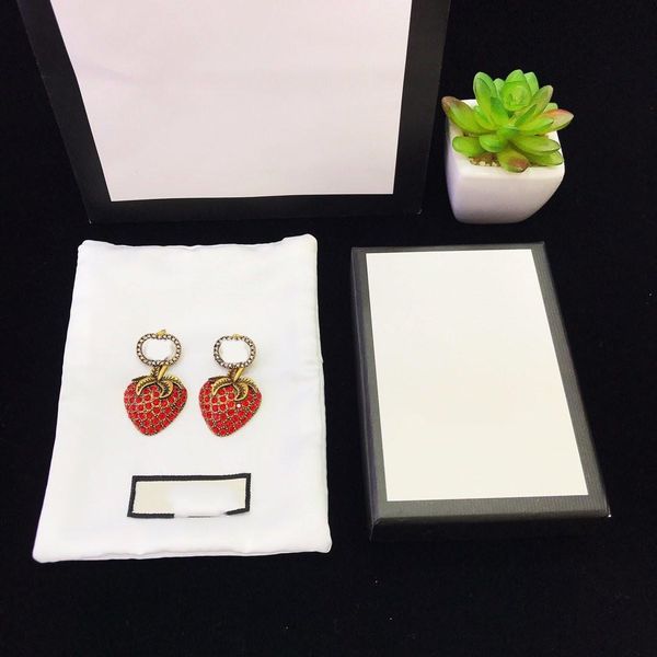 

red diamond strawberry earrings retro classic distressed earrings for woman with s925 sterling silver needle earrings supply