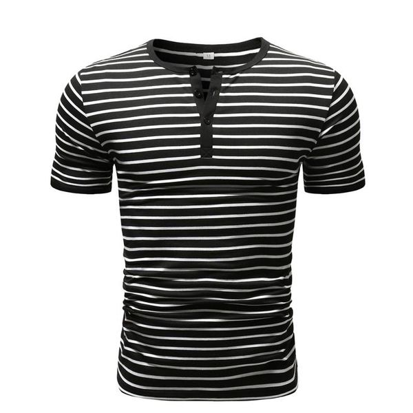 

men's t-shirts classic fit mens 3 button placket short sleeved henley shirt casual striped tee top, White;black