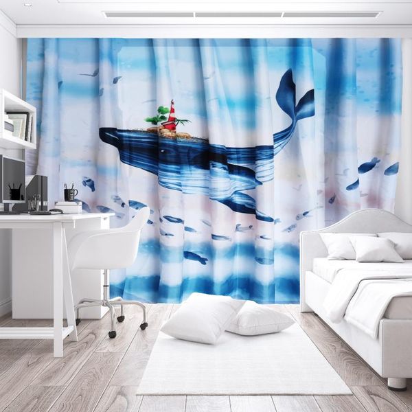Cortina cortina cortinas de baleia para o quarto quarto quarto decoração de desenho animado janela interior caseira de cozinha tapeçaria