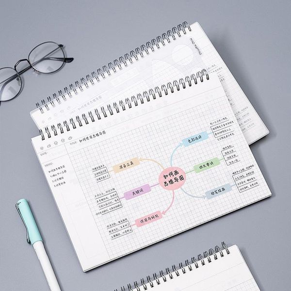 

notepads yhsmtg a5/b5 cornell mind map notebook student loose leaf grid book school office daily weekly monthly planner with ruler, Purple;pink