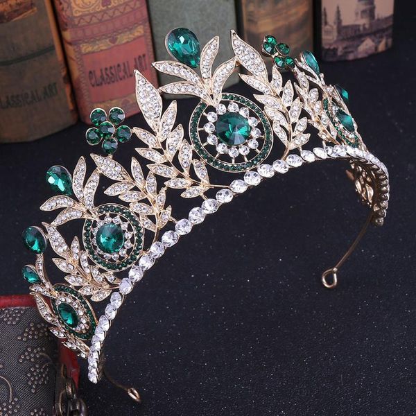 

hair clips & barrettes baroque vintage crystal leaf bridal tiaras big crowns women rhinestone pageant diadem wedding accessories african jew, Golden;silver