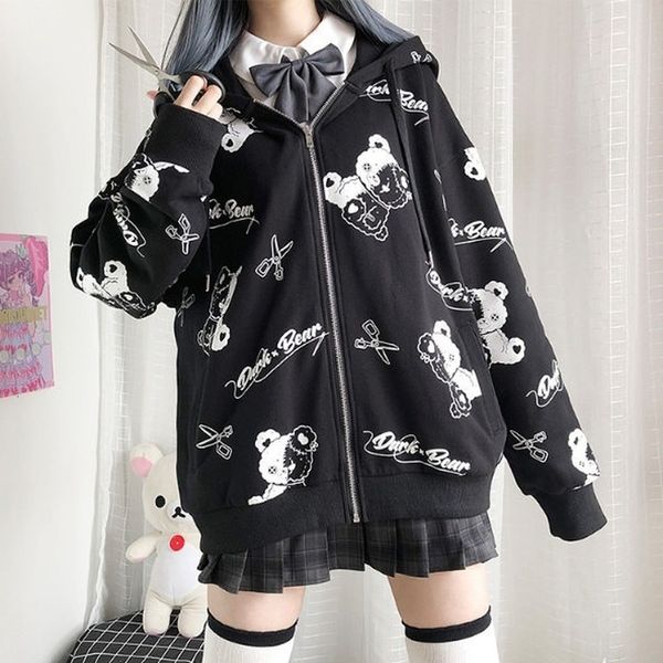 

2021 new camisola gtica feminina moda outono inverno roupas femininas hoodies coreano manga longa zip up hoodie mais veludo quente pulver u4, Black