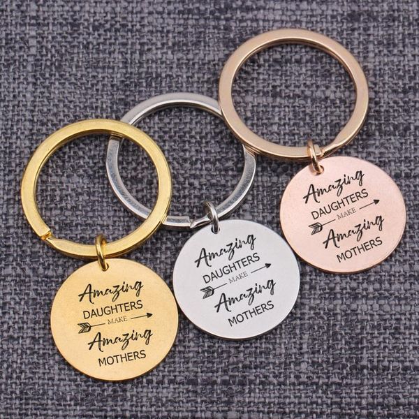 

keychains mother`s day gifts amazing daughters make mothers keychain stamped lettering round keyrings jewelry accessories, Silver