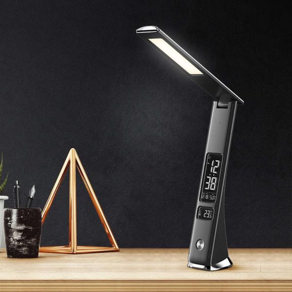 

rechargeable imitation leather led desk lamp with display