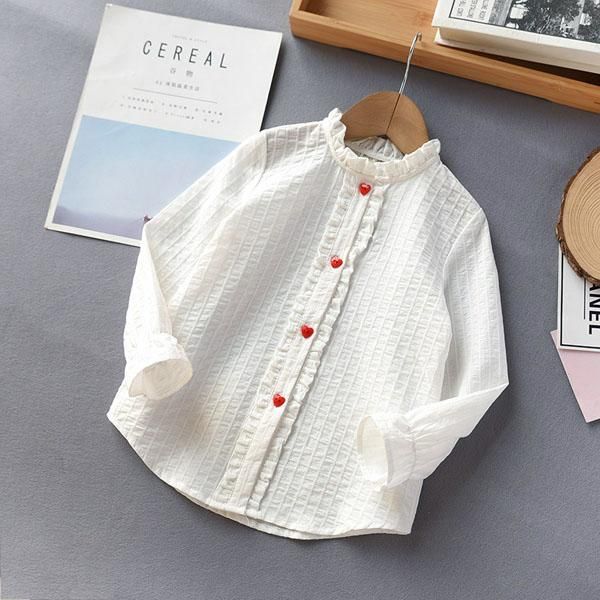 

shirts children's long sleeve shirt girl's cotton collar, White;black