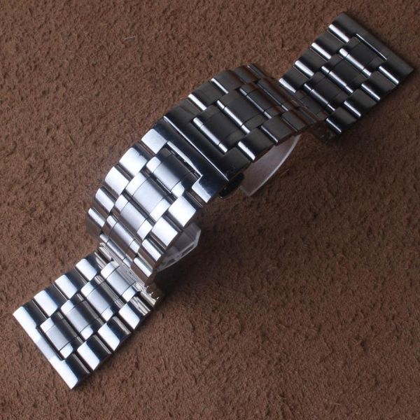 

watch bands 24mm 26mm 28mm 30mm men's heavy silver polished stainless steel bracelet strap clasp watchbands for wrist watches promotion, Black;brown