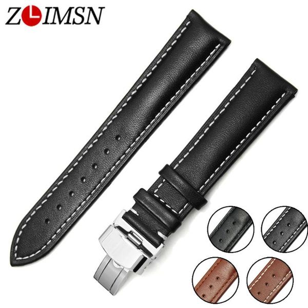 

watch bands zlimsn soft genuine leather band butterfly deployment buckle black brown strap 18 20 22 23 24mm watches accessories