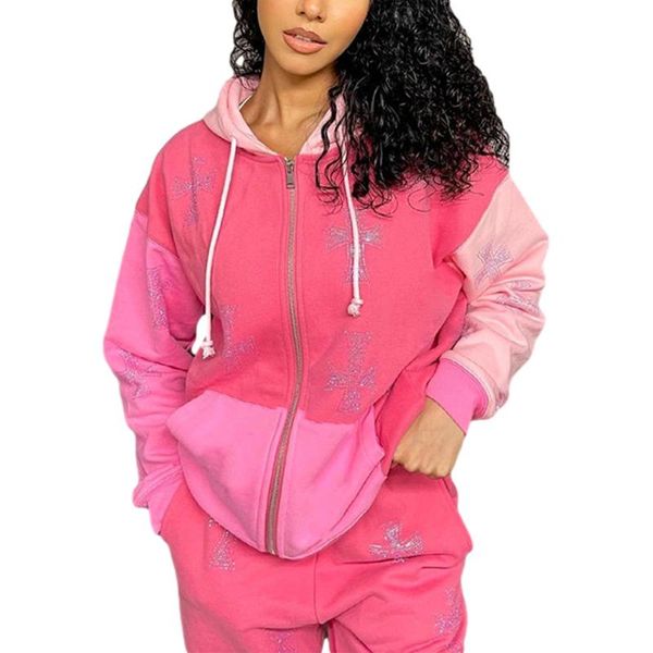 

running jackets 2021 trainning & exercise women hooded sweater with smooth zipper, letters rhinestones decoration spring clothing, Black;red