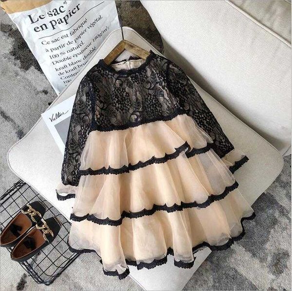 Outono meninas de manga longa laço camadas vestido para festa de aniversário elegante adolescentes menina princesa flare roupa 210529