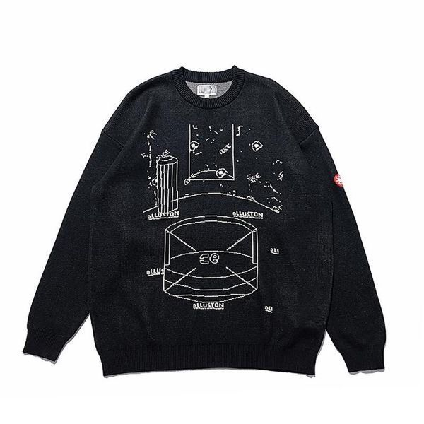 

men's sweaters 22ss geometric pattern knitting cavempt sweater men women eu size 100% cotton pullover high street autumn winter berserk, White;black