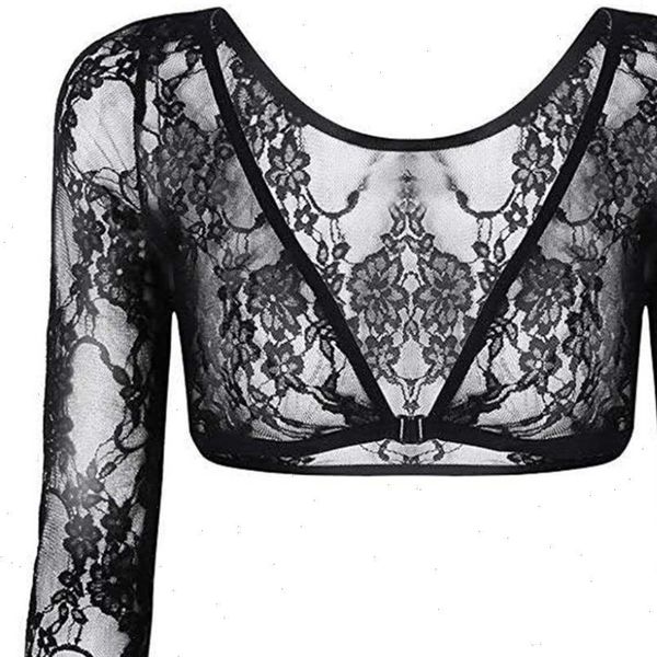 

2021 new fashion women blouse long sleeve v neck short mesh lace crop shirts summer womens perspective cardigan s006, White