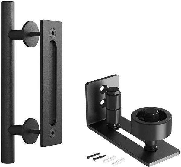 

handles & pulls sliding barn wood door handle set pull and flush hardware black powder coated finish large rustic two-side