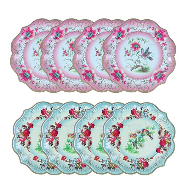 

disposable dinnerware 8pcs party floral printing tableware tea supplies paper plates baby shower birthday decor wedding