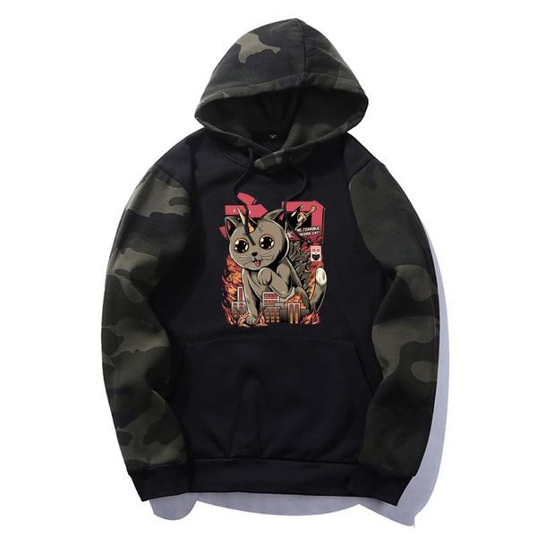 

men's hoodies & sweatshirts catzilla japan street hip hop man hoodie funny cute oversize sweatshirt spring autumn hoodys camo hooded ho, Black