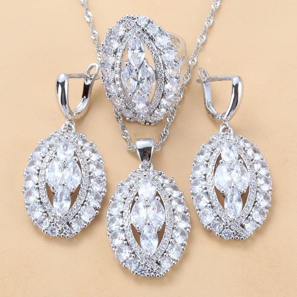 

earrings & necklace natural austrian crystal fashion wedding silvet color big jewelry sets for women bridal 6-color, Silver