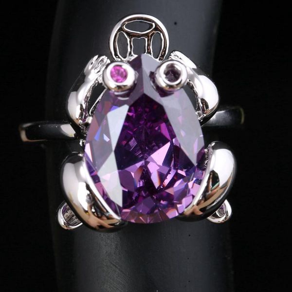 

wedding rings loely frogs shape purple zircon white gems silver plated argent solitaire jewelry ring us# size 6 / 7 8 9 s1793, Slivery;golden