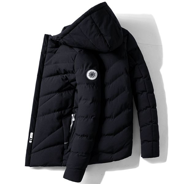 

mens outerwear men designer apparel zipper hooded down solid color plus cotton thickened large size clothing warm simplicity coats, Black