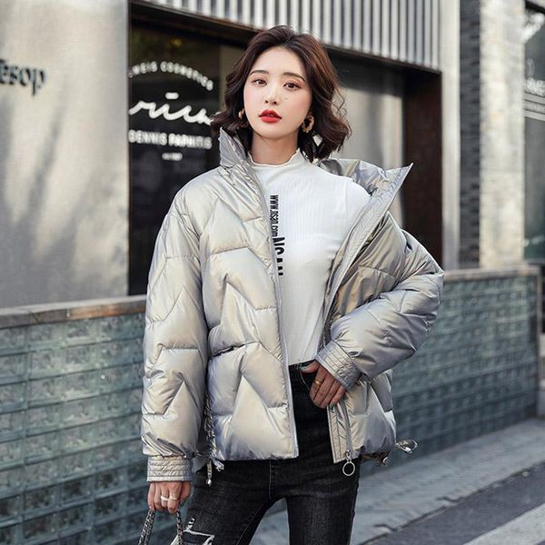 

women's down & parkas short parka women cotton jacket 2021 shiny outwear thick warm loose korean style female winter coats plus size, Black