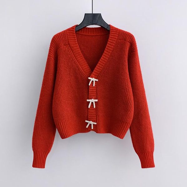 

chic v neck solid color sweater women long sleeve single breasted femme knitted cardigan 2021 spring autumn fashion new jackets, White