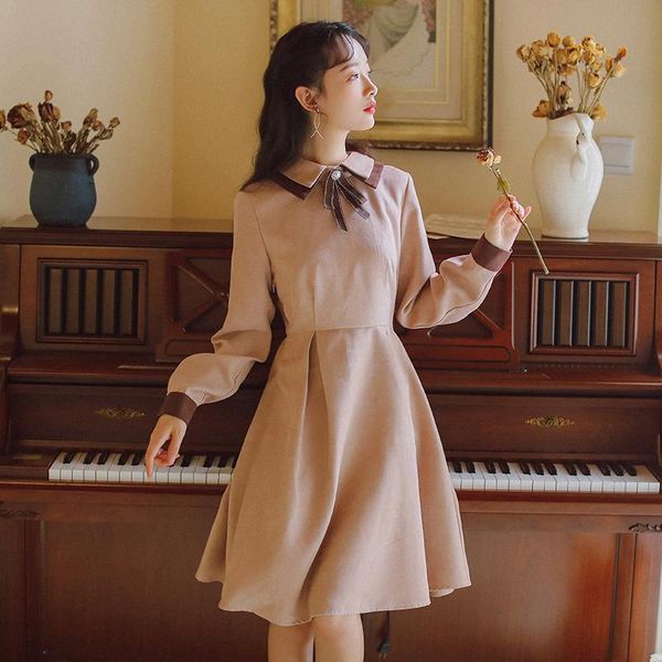 

casual dresses 2021 women spring and autumn turn down collar long dress vestidos, Black;gray