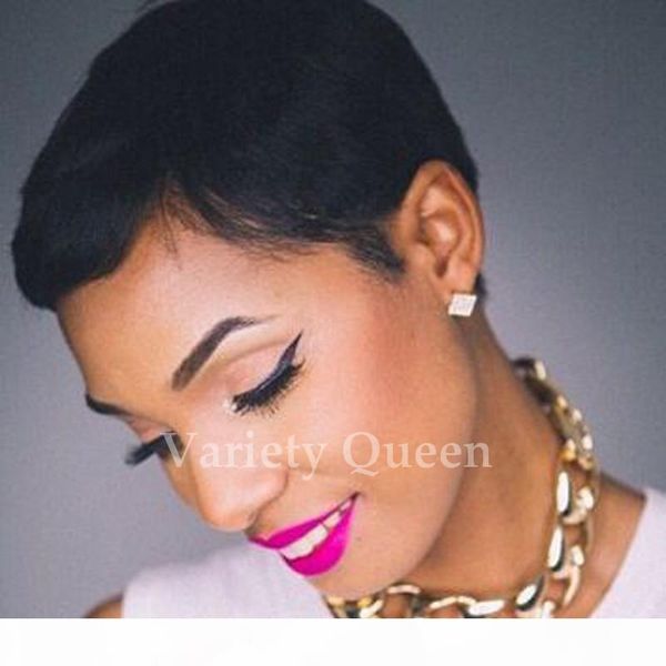 

short straight human pixie hair wigs for women elegant with baby hair trendy brazilian virgin cut hair european style, Black;brown