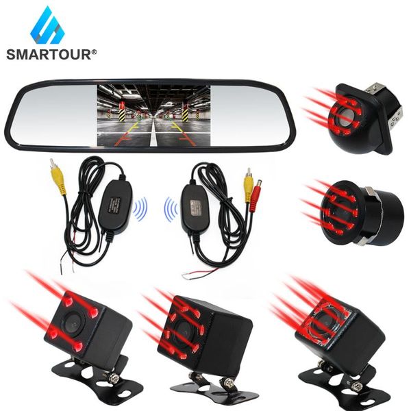 

car rear view cameras& parking sensors smartour video auto monitor night vision reversing camera with 4.3 inch wireless rearview mirror