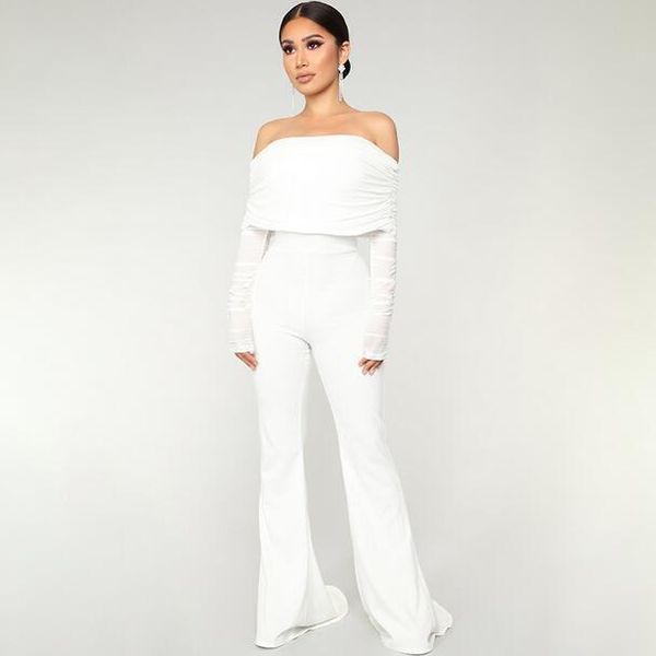 

women's jumpsuits & rompers off the shoulder jumpsuit autumn winter overalls women long sleeve club party vacation dc221, Black;white