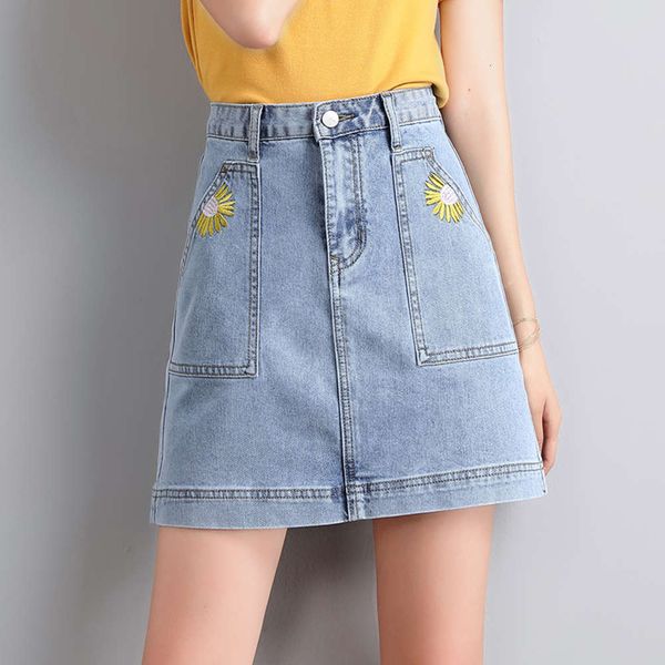 

new high waisted embroidered daisy skirt of 2021, Blue