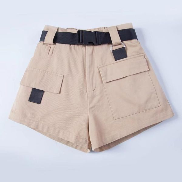 

women's shorts 2021 elastic high waist for women black summer belt vintage cotton biker pocket feminino plus size, White;black
