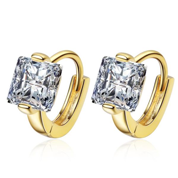 

hoop & huggie simple square crystal mini gold color 925 sterling silver earrings for women cartilage jewelry gift, Golden;silver