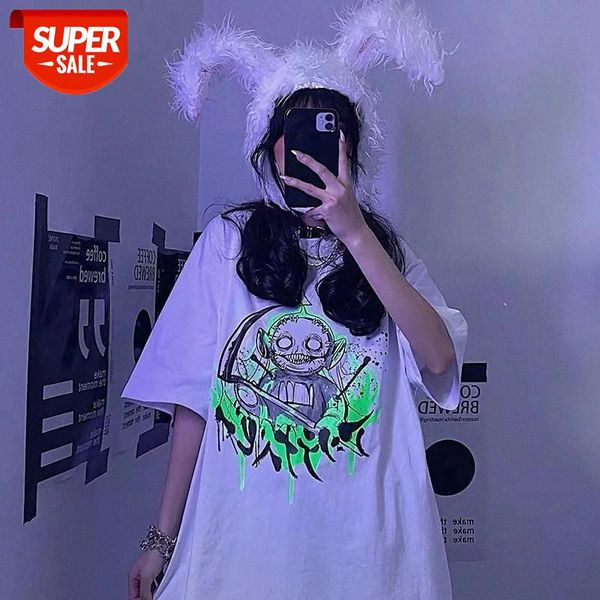 

t-shirt women summer 2020 new dark mourning line antenna baby print student harajuku style loose short sleeve tshirt female #em4y, White