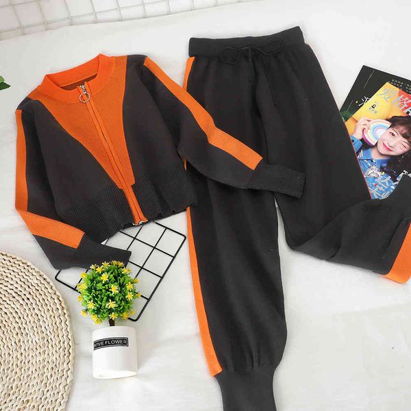 

suit hit color ice silk knit cardigan elastic waist casual pants sports fitness 210525, White