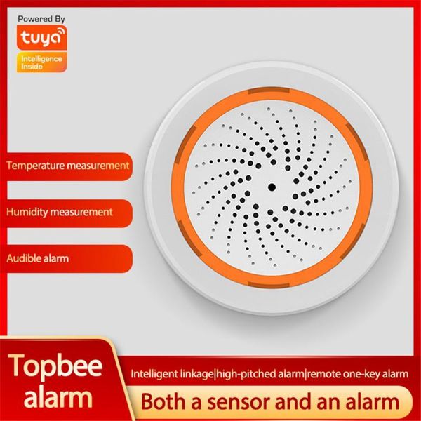 

smart home control tuya zigbee temperature and humidity sensor with sound light alarm remote monitor works google assistant