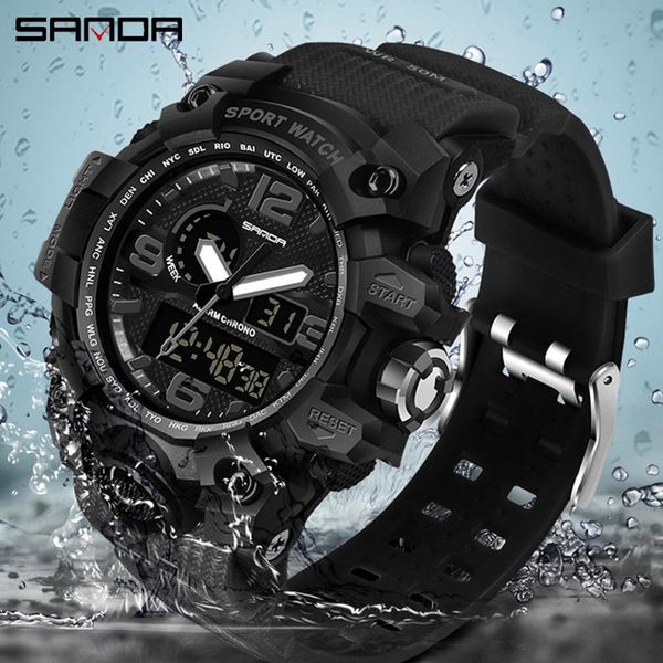 

wristwatches sanda fashion men sports watches led digital military waterproof quartz clock relogio masculino, Slivery;brown