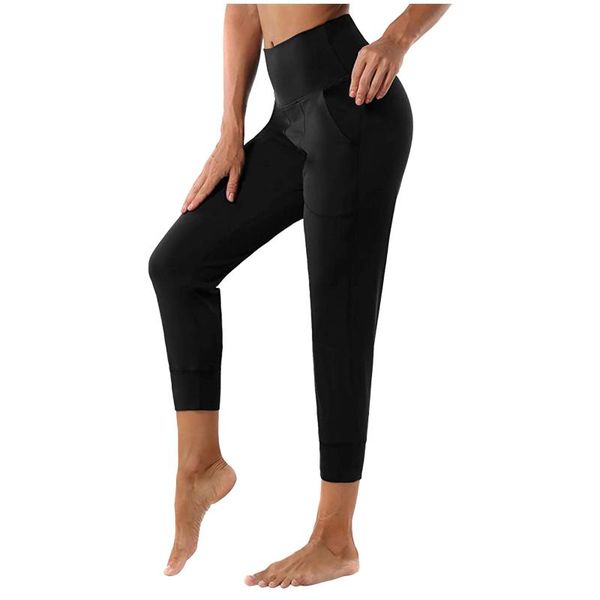 

women's leggings 40# stretch legging women fitness running gym sports sweatpants pockets solid active pants leggins mujer, Black