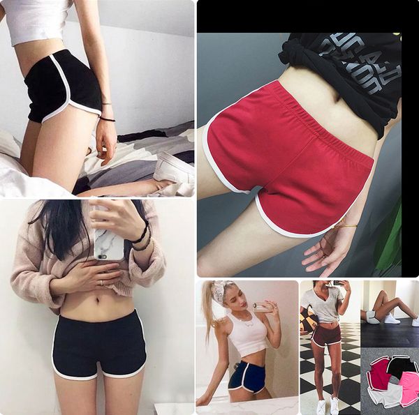 

summer leisure women shorts contrast binding side split elastic waist loose casual shorts short, Red;black