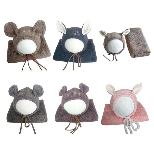 

newborn knit stretch wrap+hat set crochet blanket bonnet baby pgraphy props