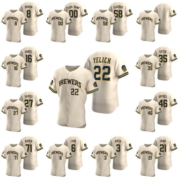

milwaukee brewers men #22 christian yelich 8 ryan braun 52 jimmy nelson custom women youth cream authentic 2020 alternate jersey, Blue;black