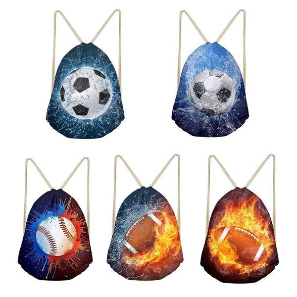 

portable gym sports drawstring bag polyester backpack football tennis printing
