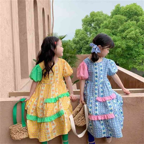 Chegada de verão meninas moda algodão dress kids korean design vestidos flor flor 210528