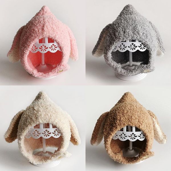

caps & hats 1-4years animal ear hat creative knitted solid color winter warm bonnets toddler baby girl boy gorro infantil, Yellow