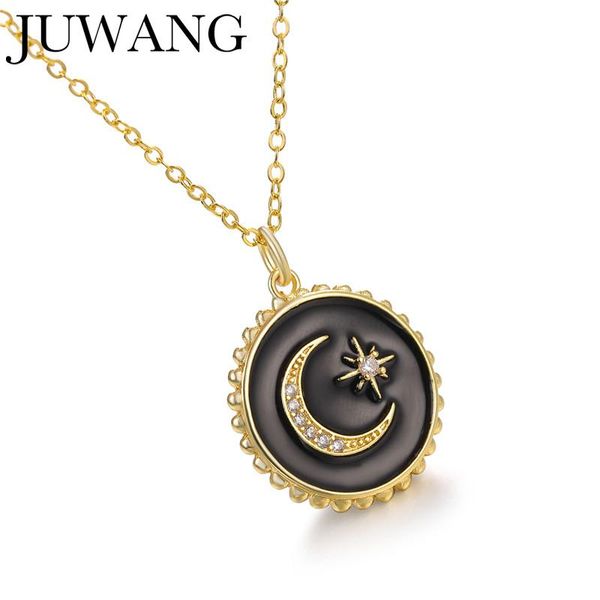 

pendant necklaces zircon round moon necklace gold chain for women grils fashion jewelry gifts, Silver