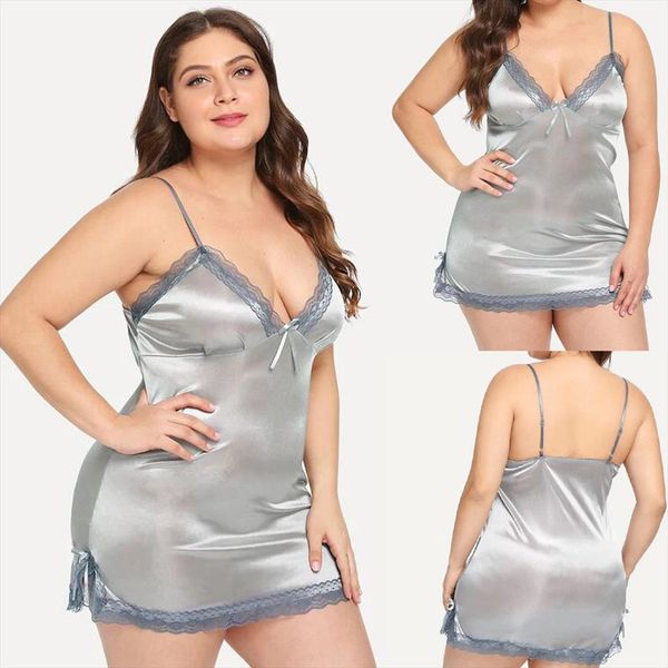 

plus size lingerie nightdress underwear womens sleepwears satin sling pijama mujer algodon verano w, Black;red