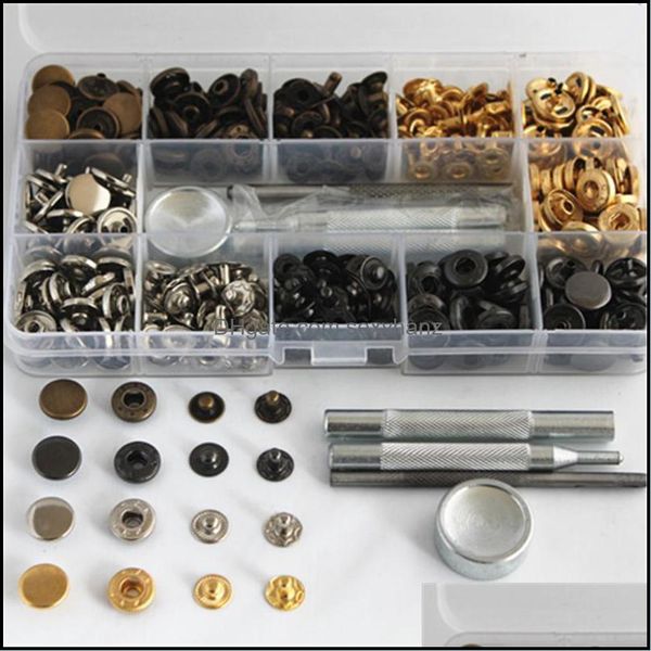 

sewing notions & tools apparel 4 colors fasteners kit double cap press studs rivet buttons fixing for leather coat down jacket bags belt too, Black
