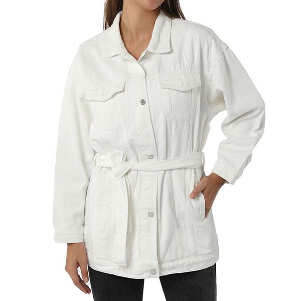 

women's jackets white denim jacket loose waistband, Black;brown