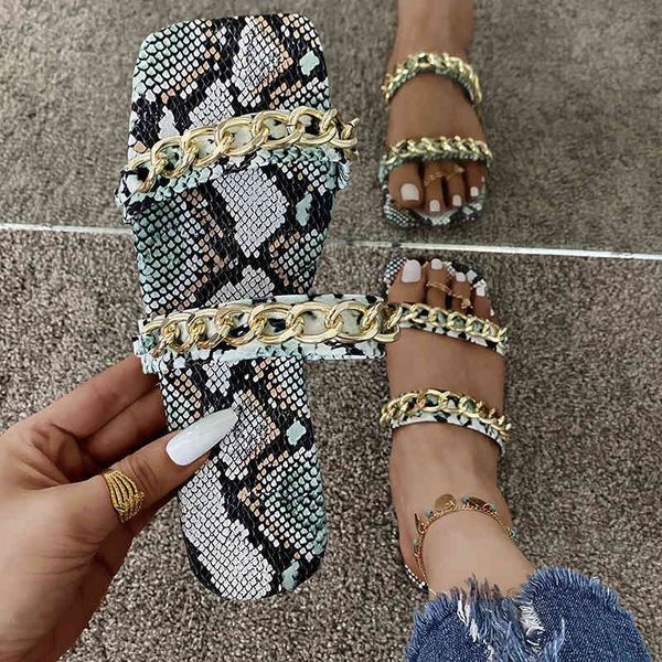 

slippers nova dedo do pé aberto padrão cobra sapatos verão ao ar livre para as senhoras da moda corrente plana sandálias casuais chinelos v3, Black