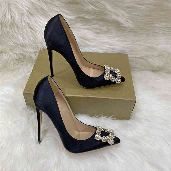 

dress shoes veowalk diamante squre decoraÃ§Ã£o feminina cetim pontudo dedo do pÃ© stiletto bombas 8cm 10cm 12cm sparkly festa sapatos de casame, Black